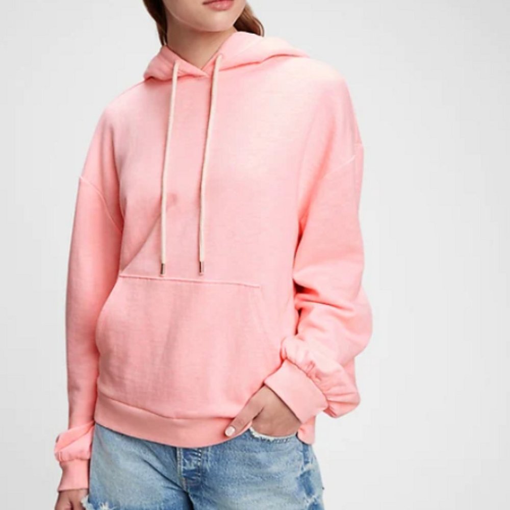 LADIES PINK HOODIE SWEATSHIRT Pink Super Soft Balloon Sleeve Medium Women Teen